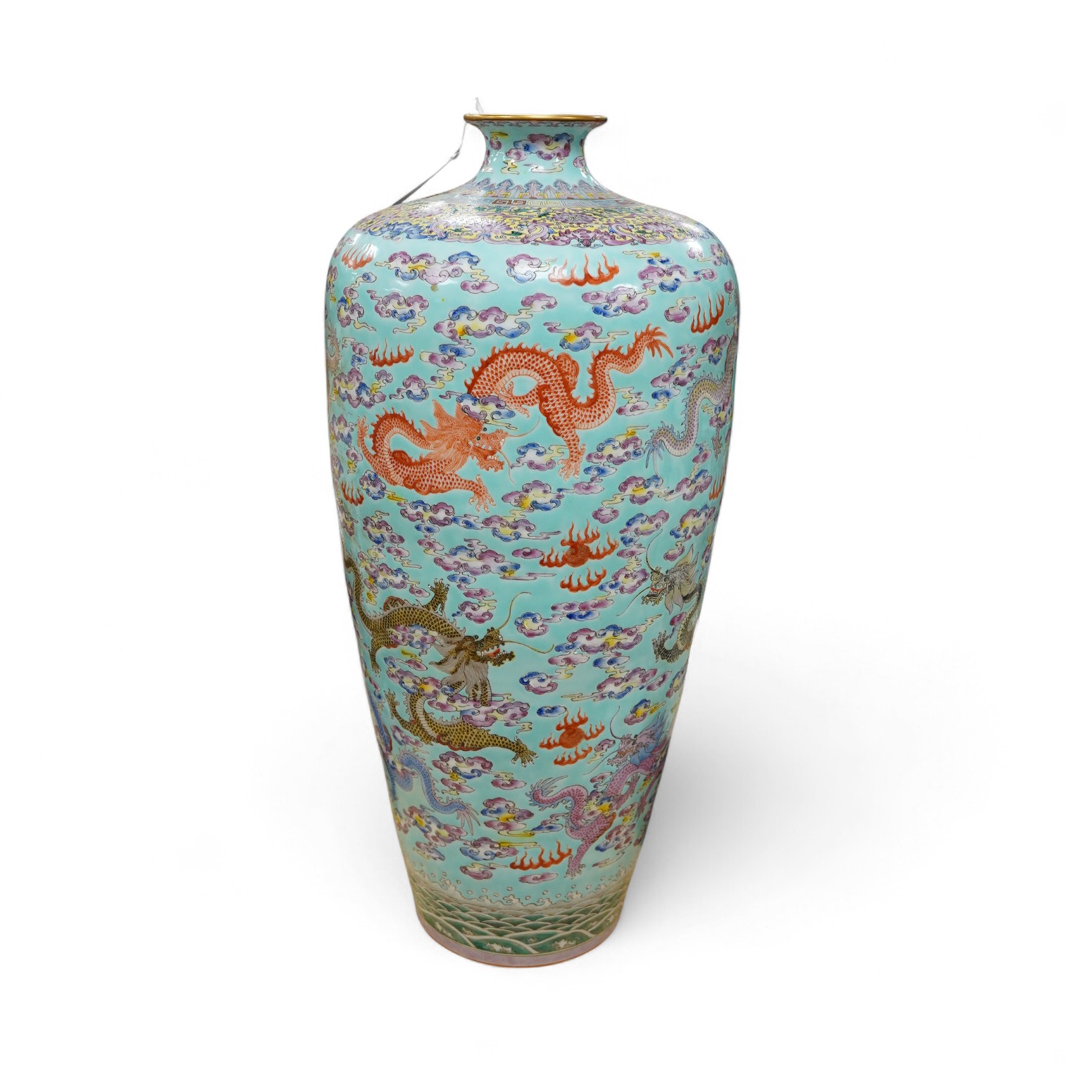 A large Chinese turquoise ground 'dragon' vase, 60cm high